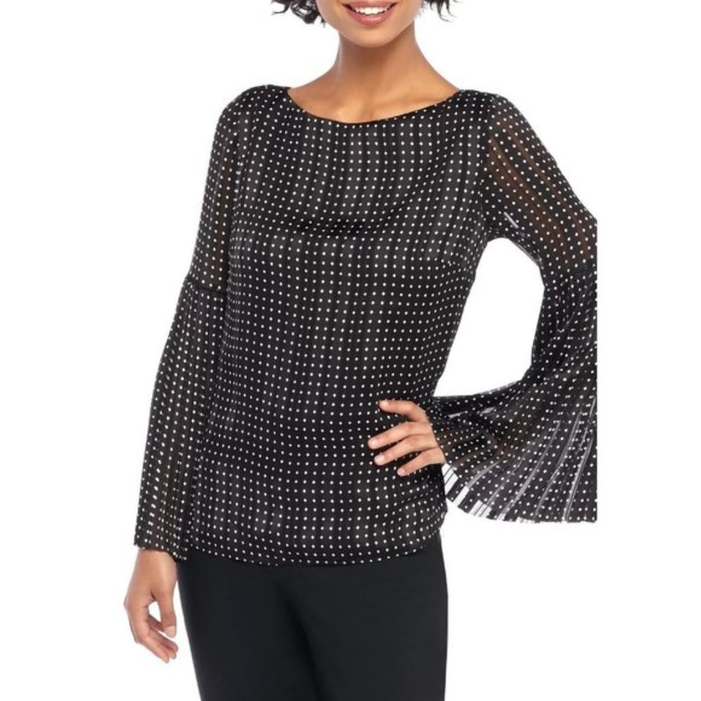 NWT Womens Size Large The Limited Black Long Sleeve Pleated Satin Blouse Top